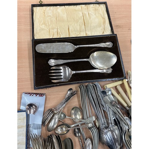 451 - Large selection of EPNS cutlery a long with some silver handled knives