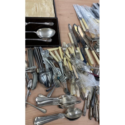 451 - Large selection of EPNS cutlery a long with some silver handled knives