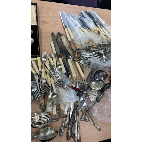 451 - Large selection of EPNS cutlery a long with some silver handled knives