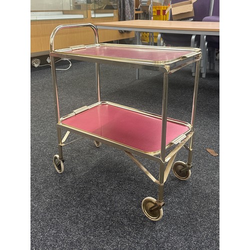 539 - Vintage aluminium two tier tea trolley measures approx 25 inches long by 15 deep and 31 tall