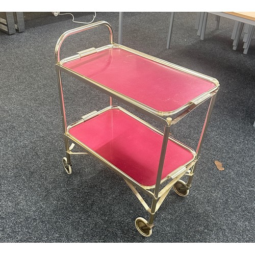 539 - Vintage aluminium two tier tea trolley measures approx 25 inches long by 15 deep and 31 tall