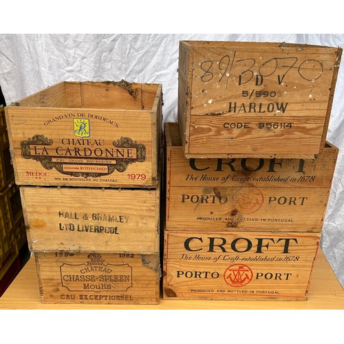 326 - 6 Wooden wine / port cases, approximate measurements 74 x 19.5 x 13 inches