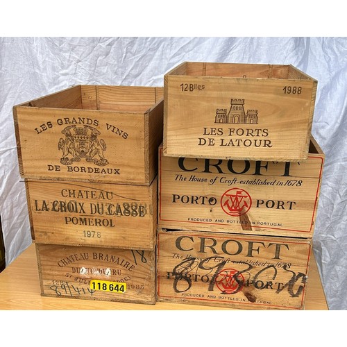 328 - 6 Wooden wine / port cases, approximate measurements 74 x 19.5 x 13 inches