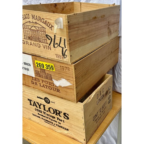 329 - 6 Wooden wine / port cases, approximate measurements 74 x 19.5 x 13 inches