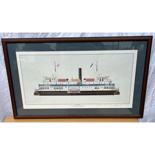 108 - Framed print of a Trillum boat, approximate measurements: 38 x 22 inches