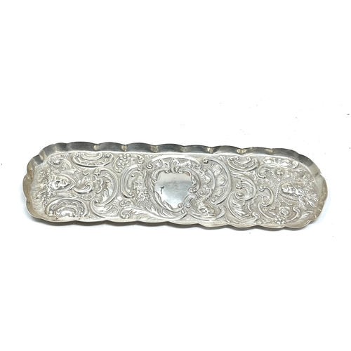 2 - Antique silver pin tray measures approx 21cm by 7cm