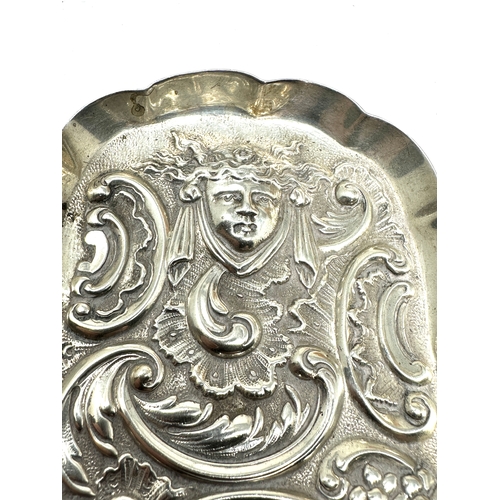 2 - Antique silver pin tray measures approx 21cm by 7cm