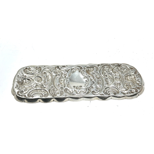 2 - Antique silver pin tray measures approx 21cm by 7cm