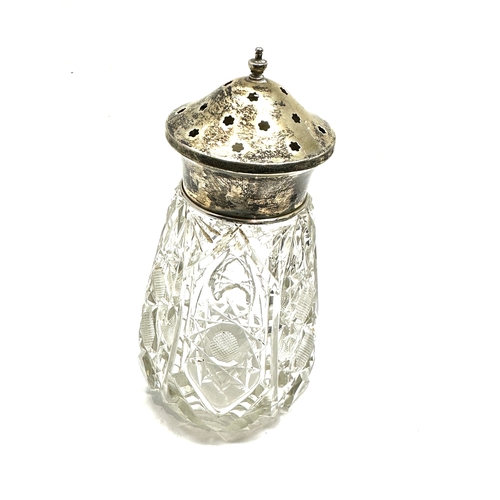 4 - Antique cut glass Sugar Castor with Sterling Silver Top, Birmingham silver hallmarks measures approx... 