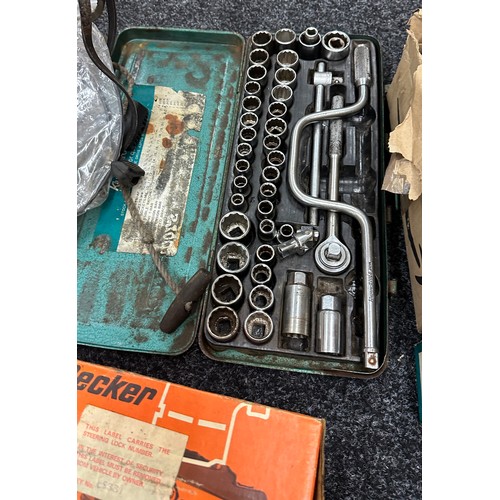 99M - Selection of stationary engine parts, spares, repairs, socket sets, filters etc