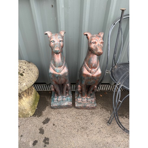 100D - Pair of Outdoor dog garden ornaments height approximately 31 inches