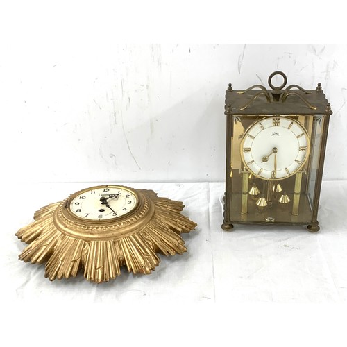 57 - Two vintage clocks one wall hanging one mantel largest measures approx 11 inches tall