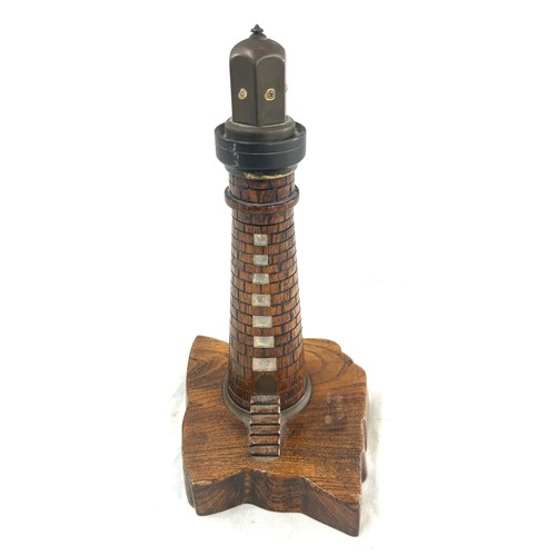 21 - Antique large lighthouse wood treen table lighter, untested, overall height 11 inches