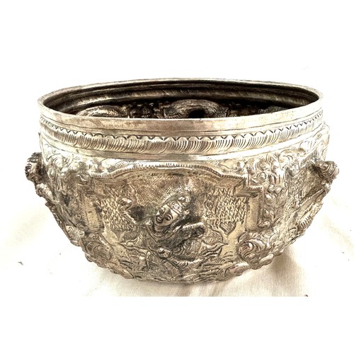 479 - Antique Burmese white metal large bowl, approximate height 4.5 inches, diameter 7 inches