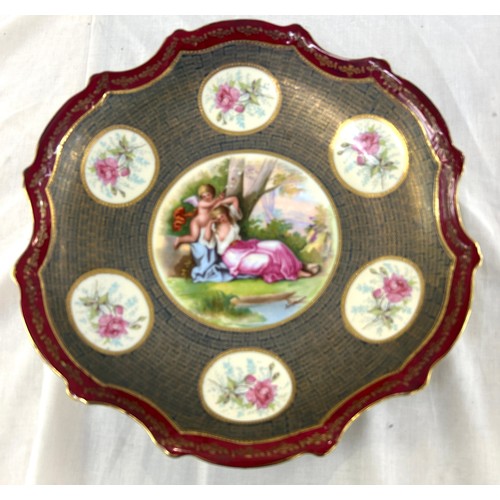 607 - Antique Royal Vienna Austrian porcelain large dish / charger, approximate diameter 14 inches