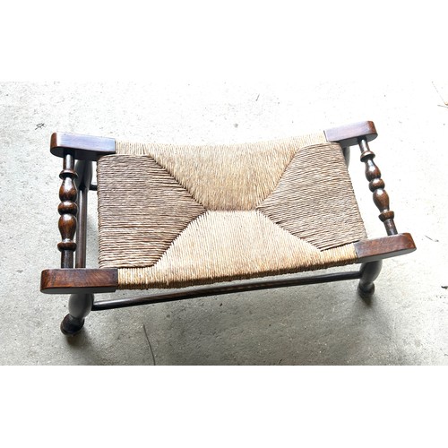 394 - Oak and straw footstool, Height 13 inches, Width 31 inches, Depth 14 inches