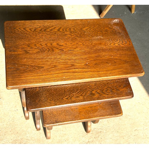 411 - Oak nest of tables, Height 17 inches, Width 20 inches Depth 12 inches