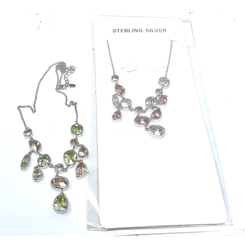 254 - 2 silver gemstone pendant necklaces est 50g