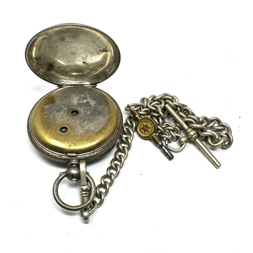 456 - Antique silver pocket watch & nickel watch chain  the watch is ticking not tested