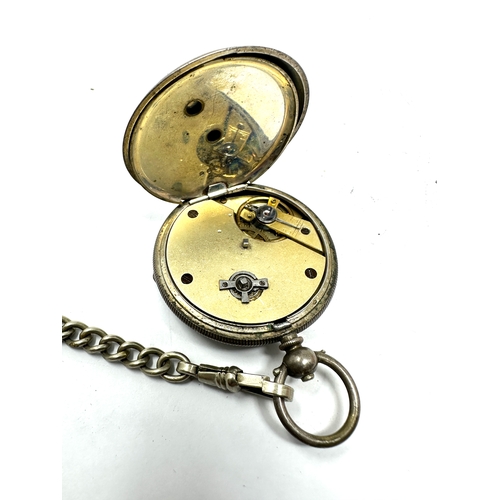 456 - Antique silver pocket watch & nickel watch chain  the watch is ticking not tested