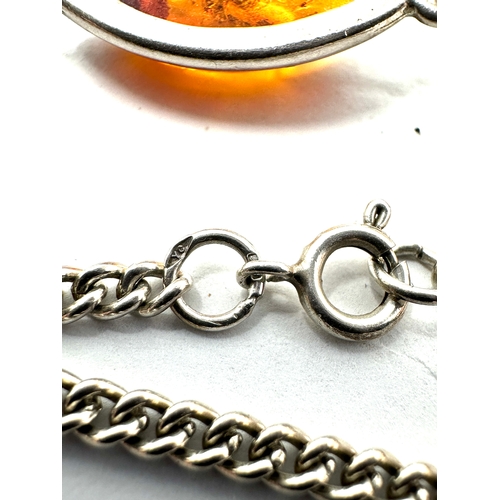 255 - silvert & Amber pendant necklace & silver & amber bracelet weight 40g