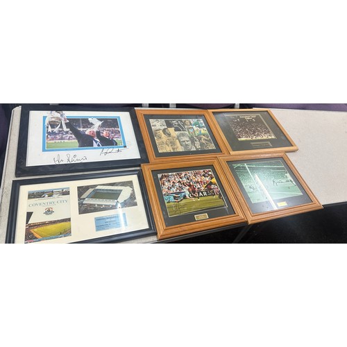 14 - Six framed signed various football images with original signatures from players