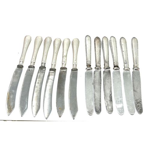 9 - 2 antique sets of 6 silver handle knives