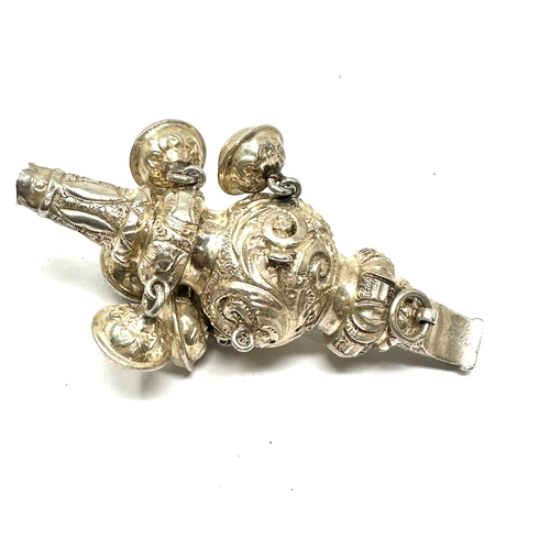 11 - Antique georgian silver babies rattle complete with bells requires coral teething