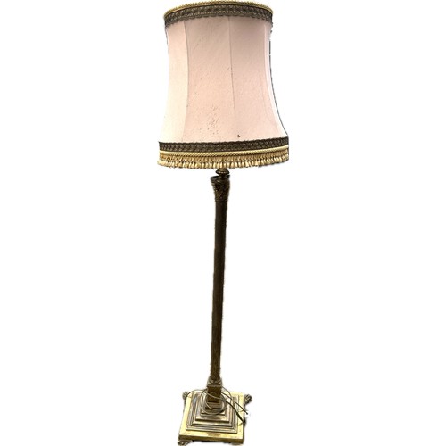 418A - Antique brass standard lamp with shade, untested, overall height with shade 66 inches