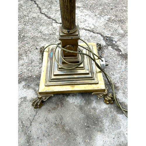 418A - Antique brass standard lamp with shade, untested, overall height with shade 66 inches