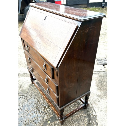 416 - Oak 3 drawer bureau, approximate measurements: Height 43 inches, Width 35 inches, Depth 16 inches