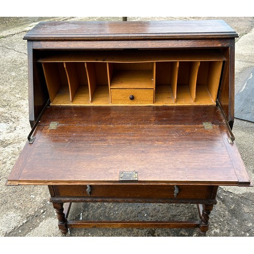 416 - Oak 3 drawer bureau, approximate measurements: Height 43 inches, Width 35 inches, Depth 16 inches