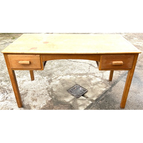 409 - 1950's Oak 2 drawer desk, approximate measurements: Height 30 inches Width 54 inches Depth 27 inches