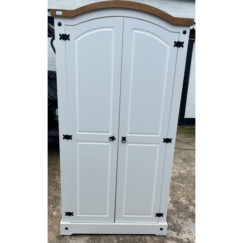 442 - Corona 2 tone white, 2 door wardrobe, overall height 76 inches, Width 39 inches, Depth 22 inches