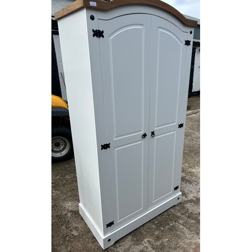 442 - Corona 2 tone white, 2 door wardrobe, overall height 76 inches, Width 39 inches, Depth 22 inches