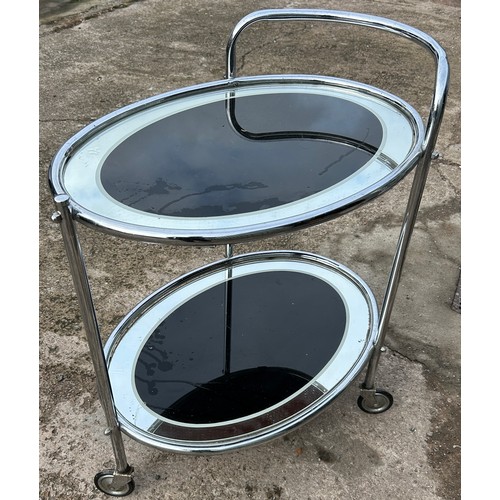 392 - Original 1930's art deco black and mirror chrome cocktail trolley, approximate measuresments: Height... 