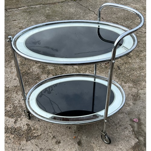 392 - Original 1930's art deco black and mirror chrome cocktail trolley, approximate measuresments: Height... 