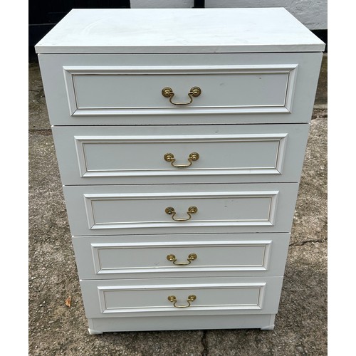 412 - White 5 drawer chest, approximate measurements:  Height Width Depth