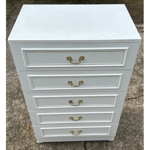 412 - White 5 drawer chest, approximate measurements:  Height Width Depth