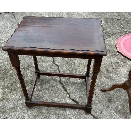 376 - 3 Occasional tables, to include leather top, barley twist, largest measures 26 inches tall Width 22,... 