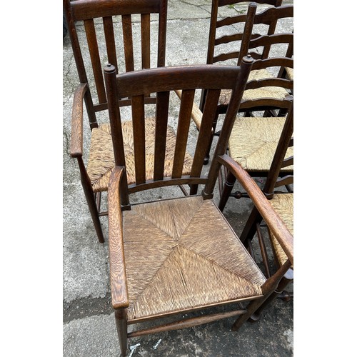 397 - Set 6 Oak and Straw dining chairs, 2 oak and straw carvers (do not match the set of 6)