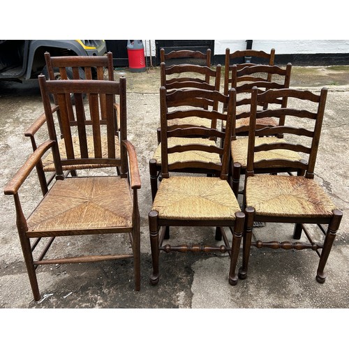 397 - Set 6 Oak and Straw dining chairs, 2 oak and straw carvers (do not match the set of 6)