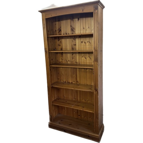 427 - Pine 5 shelf bookcase measures approx 79 inches tall by 38 wide and 12 deep