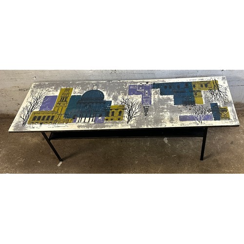 444 - 1960's John Piper design ' London Skyline' coffee table measures approx 14 inches tall by 45 wide an... 