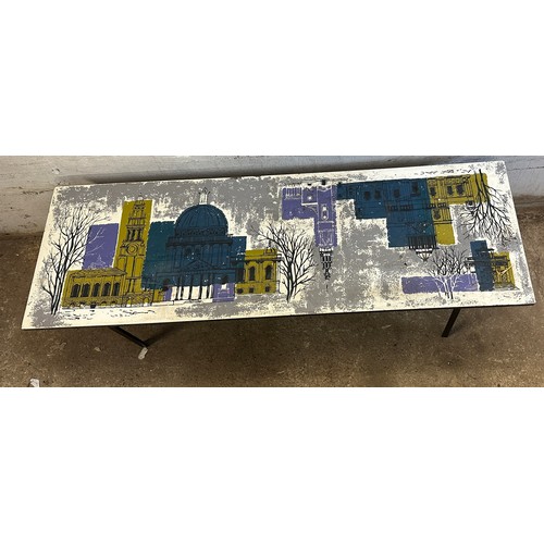 444 - 1960's John Piper design ' London Skyline' coffee table measures approx 14 inches tall by 45 wide an... 