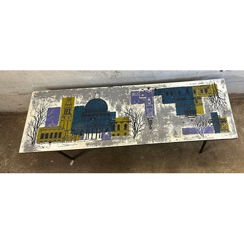 444 - 1960's John Piper design ' London Skyline' coffee table measures approx 14 inches tall by 45 wide an... 