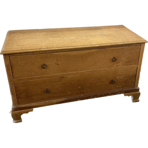 433 - two drawer oak chest measures approx 24 inches tall by 42 wide and 18 deep