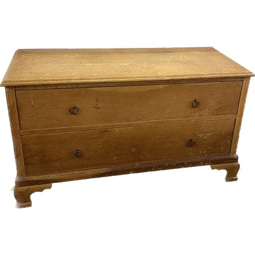 433 - two drawer oak chest measures approx 24 inches tall by 42 wide and 18 deep