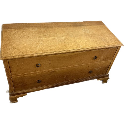 433 - two drawer oak chest measures approx 24 inches tall by 42 wide and 18 deep