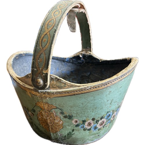 85 - Papier Mache painted bucket, approximate measurements include handle Height 13 inches, Diameter 14 i... 